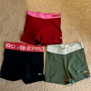 Nike Pro Women's Shorts Trio - Red, Black, Olive